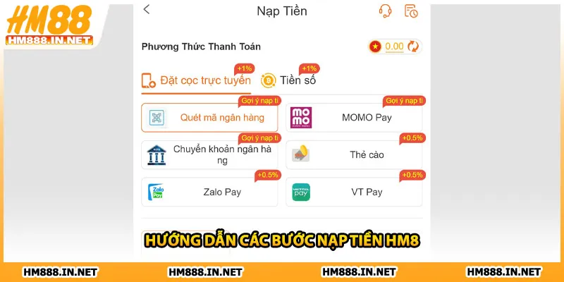 Hướng dẫn các bước nạp tiền HM8