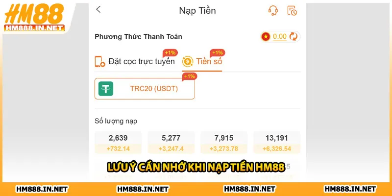Lưu ý cần nhớ khi nạp tiền HM88
